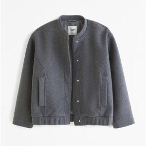 NWT Abercrombie and Fitch Wool-Blend Bomber Jacket Coat Dark Grey Small Classic